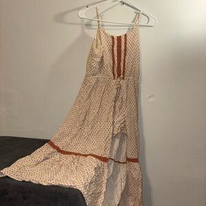 Art Class Cream and Brown High Low Dress